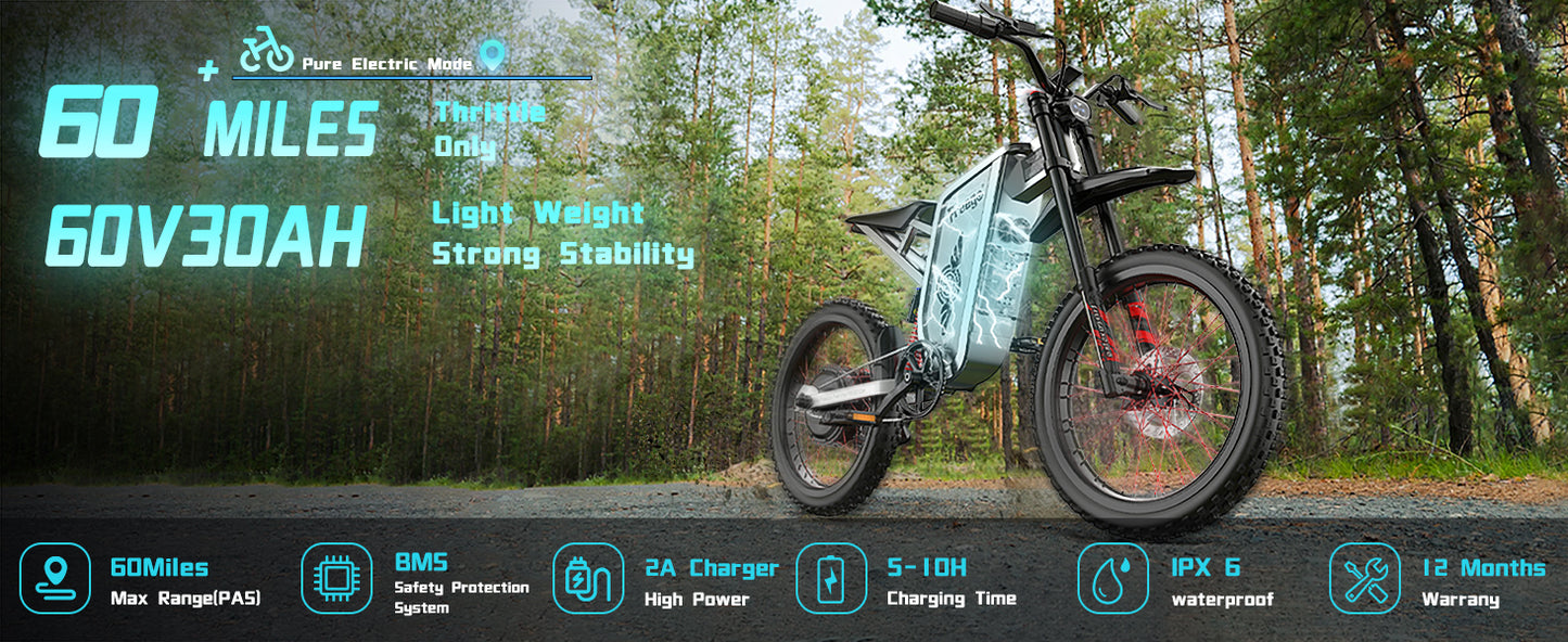 Freego X2Pro Electric Motorcycle for Adults, Electric Dirt Bike Teens 6000W(Peak) Motor 60V/30Ah Battery,50MPH/7 Speed Off Road Electric Bicycle,19x2 Full Suspension/Four-Piston Hydraulic Brake