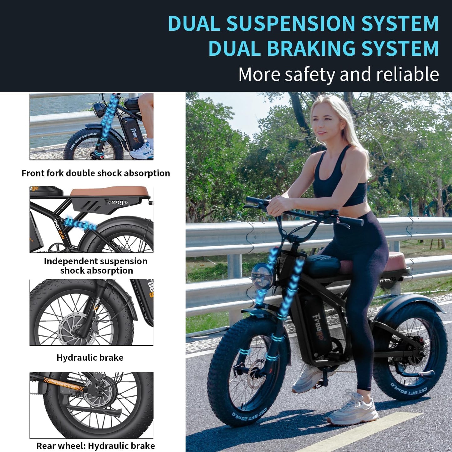 Freego Electric Bike for Adults, Dual Motor & Dual Battery, 2000W/48V/40Ah/55Ah, 20"x4.0" Fat Tires Off Road Electric Bicycle with Removable Battery, 34MPH&68/103 Miles Long Range E Bike UL Certified