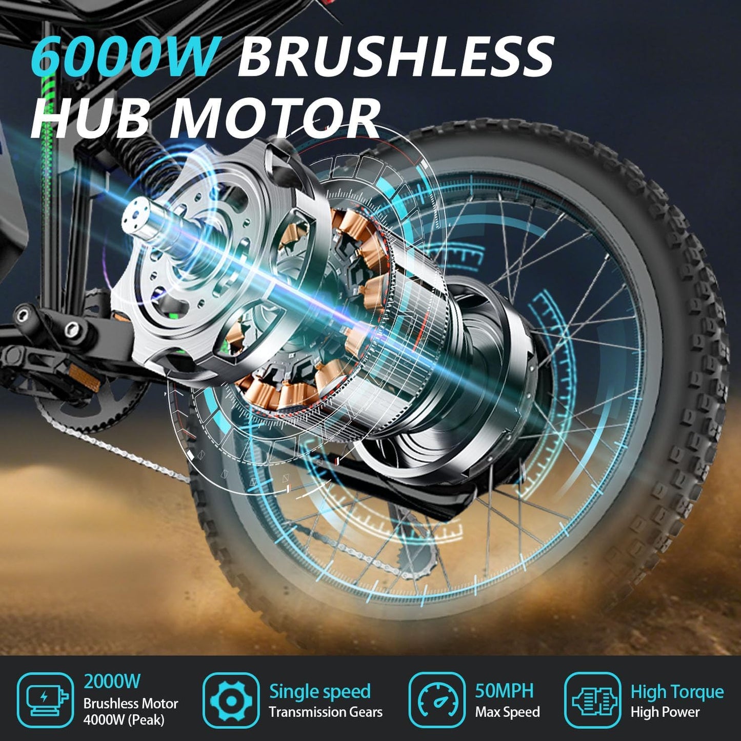 50MPH/40MPH Electric Bike for Adults, 4000W/6000W Electric Dirt Bike with 60V25Ah Battery, Max 50Miles, Dual Hydraulic Brake, Full Suspensions Ebike for Teens, 19'' Motorcycle Tire