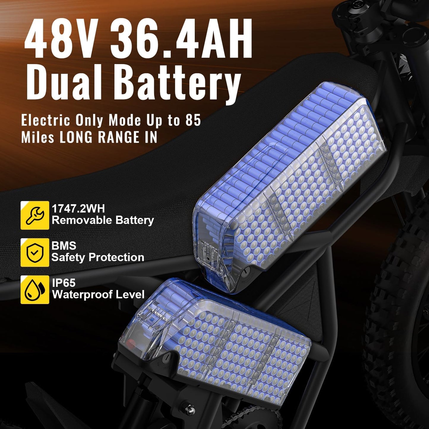 GT73 Electric Dirt Bike for Adults, 2000W Electric Dirtbike with 25 Inch Motorcycle Tires, 1747Wh Dual Battery Electric Bike, Max 37 MPH & 85 Mile Long Range, Dual Hydraulic Brakes & Full Suspension