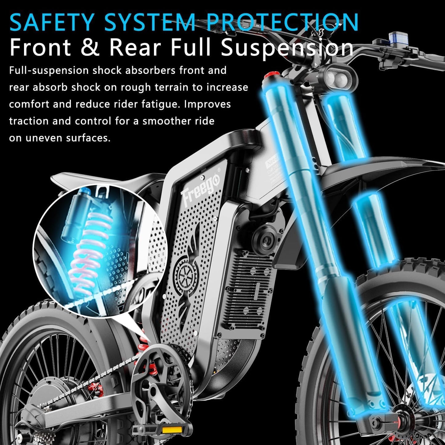 Freego X2Pro Electric Motorcycle for Adults, Electric Dirt Bike Teens 6000W(Peak) Motor 60V/30Ah Battery,50MPH/7 Speed Off Road Electric Bicycle,19x2 Full Suspension/Four-Piston Hydraulic Brake