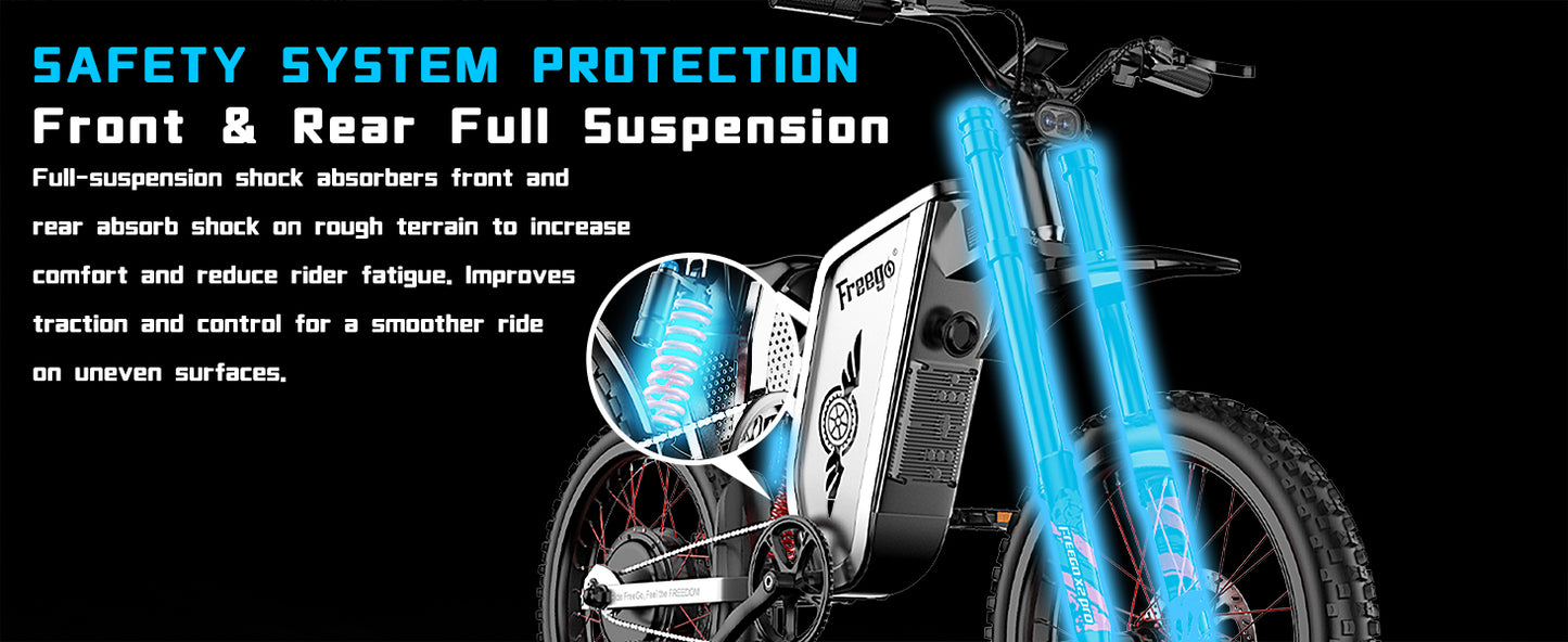 Freego X2Pro Electric Motorcycle for Adults, Electric Dirt Bike Teens 6000W(Peak) Motor 60V/30Ah Battery,50MPH/7 Speed Off Road Electric Bicycle,19x2 Full Suspension/Four-Piston Hydraulic Brake