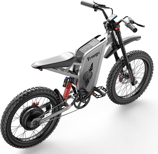 Freego X2Pro Electric Motorcycle for Adults, Electric Dirt Bike Teens 6000W(Peak) Motor 60V/30Ah Battery,50MPH/7 Speed Off Road Electric Bicycle,19x2 Full Suspension/Four-Piston Hydraulic Brake
