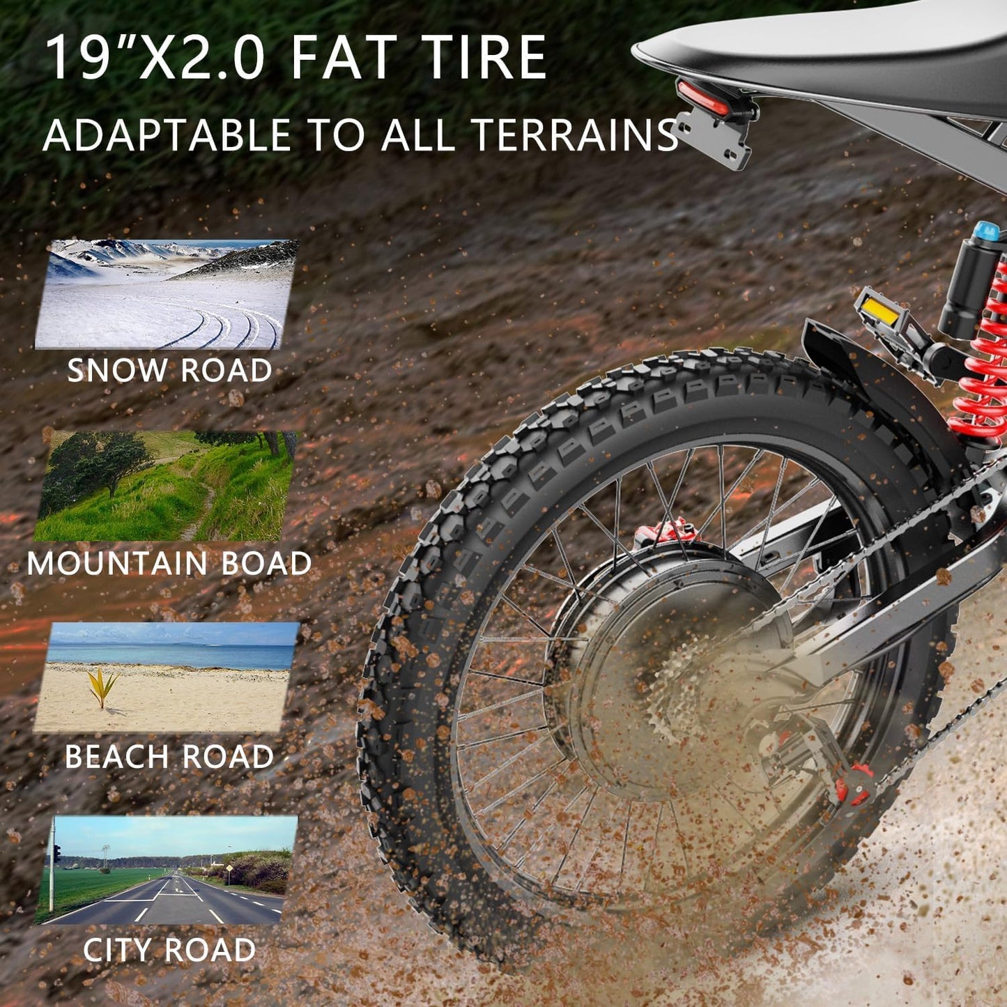 Max Speed 50MPH 19x2.75'' Tire,6000W(Peak) Motor Freego X2 Electric Mountain Bike , 7 Speed Electric Motorcycle for Adults, 1800Wh Battery Electric Dirt Bike, Full Suspension Hydraulic Brake UL2849