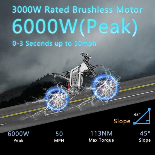 Max Speed 50MPH 19x2.75'' Tire,6000W(Peak) Motor Freego X2 Electric Mountain Bike , 7 Speed Electric Motorcycle for Adults, 1800Wh Battery Electric Dirt Bike, Full Suspension Hydraulic Brake UL2849