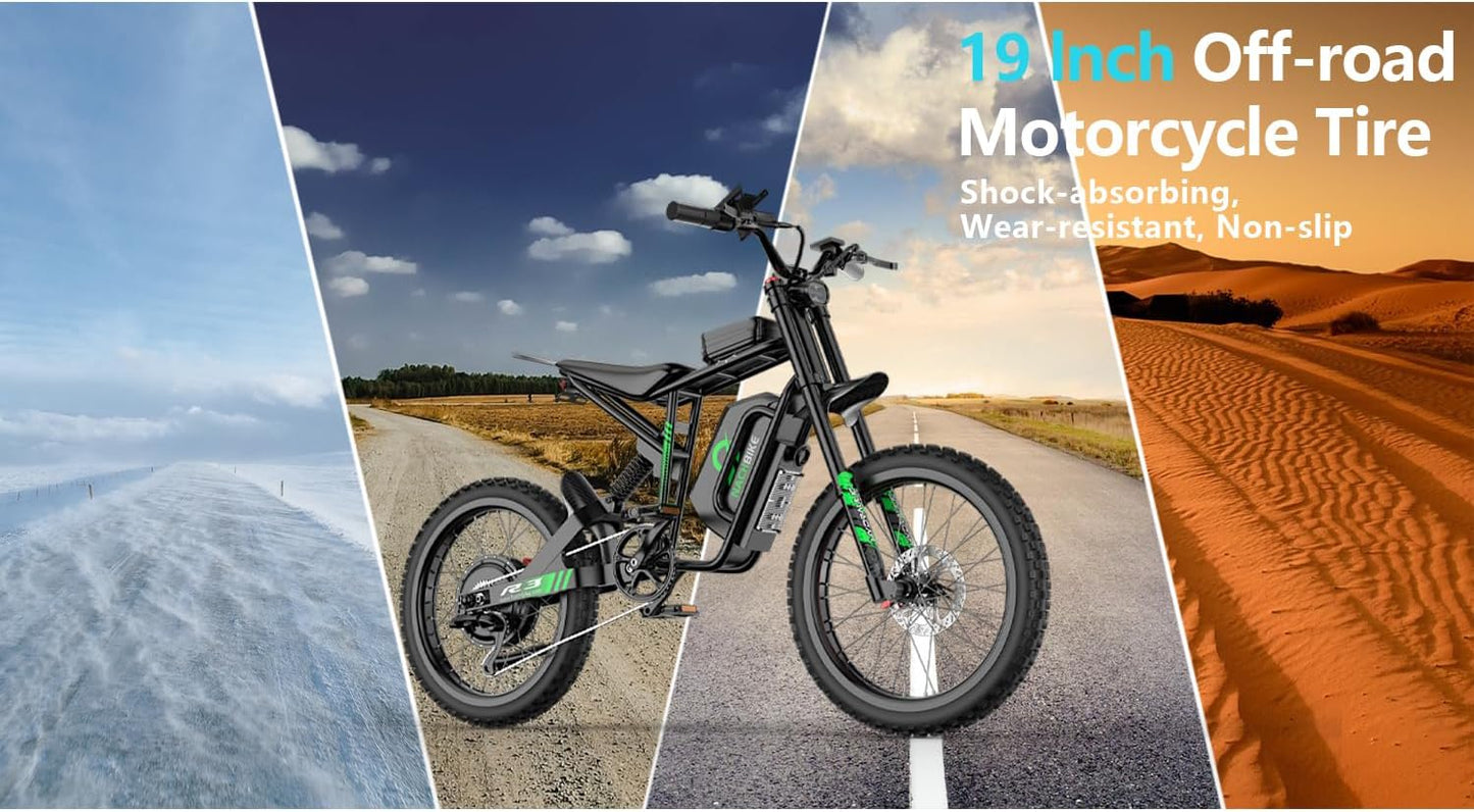 50MPH/40MPH Electric Bike for Adults, 4000W/6000W Electric Dirt Bike with 60V25Ah Battery, Max 50Miles, Dual Hydraulic Brake, Full Suspensions Ebike for Teens, 19'' Motorcycle Tire