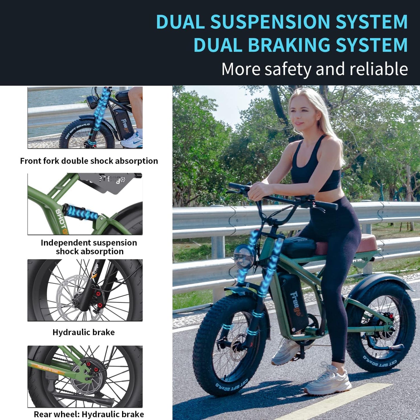 Freego Electric Bike for Adults, 1400W/48V/22.5Ah, F2 Pro 20" x 4.0" Fat Tires Electric Bicycle Removable Battery, 34MPH & 43 Miles Long Range Ebike 7-Speed UL Certified