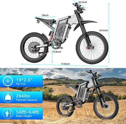 Max Speed 50MPH 19x2.75'' Tire,6000W(Peak) Motor  Freego X2 Electric Mountain Bike , 7 Speed Electric Motorcycle for Adults,  1800Wh Battery Electric Dirt Bike, Full Suspension Hydraulic Brake UL2849