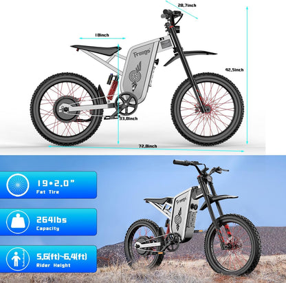 Freego X2Pro Electric Motorcycle for Adults, Electric Dirt Bike Teens 6000W(Peak) Motor 60V/30Ah Battery,50MPH/7 Speed Off Road Electric Bicycle,19x2 Full Suspension/Four-Piston Hydraulic Brake