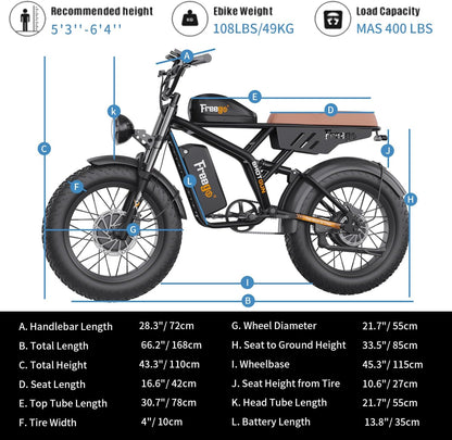 Freego Electric Bike for Adults, Dual Motor & Dual Battery, 2000W/48V/40Ah/55Ah, 20"x4.0" Fat Tires Off Road Electric Bicycle with Removable Battery, 34MPH&68/103 Miles Long Range E Bike UL Certified