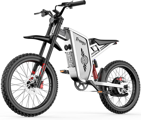 Freego X2Pro Electric Motorcycle for Adults, Electric Dirt Bike Teens 6000W(Peak) Motor 60V/30Ah Battery,50MPH/7 Speed Off Road Electric Bicycle,19x2 Full Suspension/Four-Piston Hydraulic Brake
