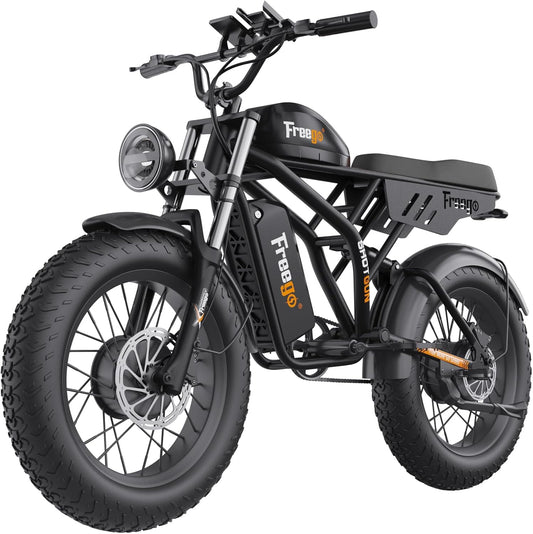 Freego Electric Bike for Adults, Dual Motor & Dual Battery, 2000W/48V/40Ah/55Ah, 20"x4.0" Fat Tires Off Road Electric Bicycle with Removable Battery, 34MPH&68/103 Miles Long Range E Bike UL Certified